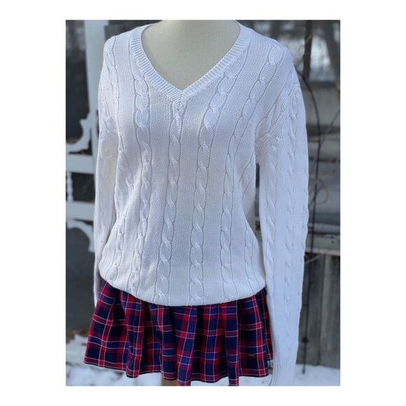 Vintage Harry Rosen White Fisherman’s Knit Sweater V Neck Sz S - Picture 1 of 9